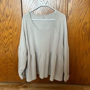 SO Brand Long Sleeve Peplum Sweatshirt - Beige, Size XXL